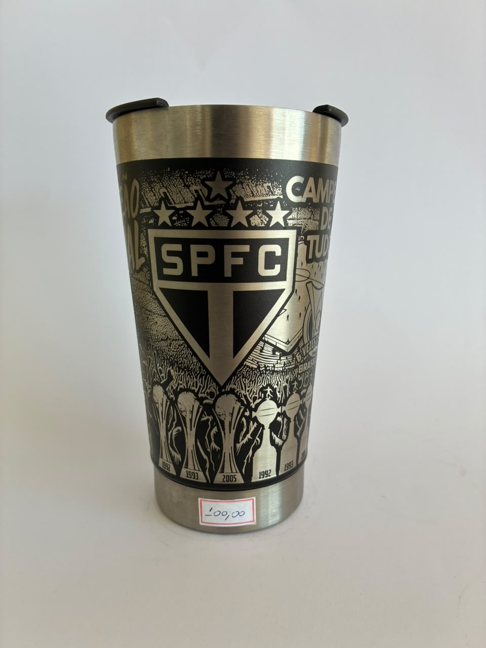 Copo Térmico São Paulo FC Campeão de Tudo com Tampa e Abridor 500ml