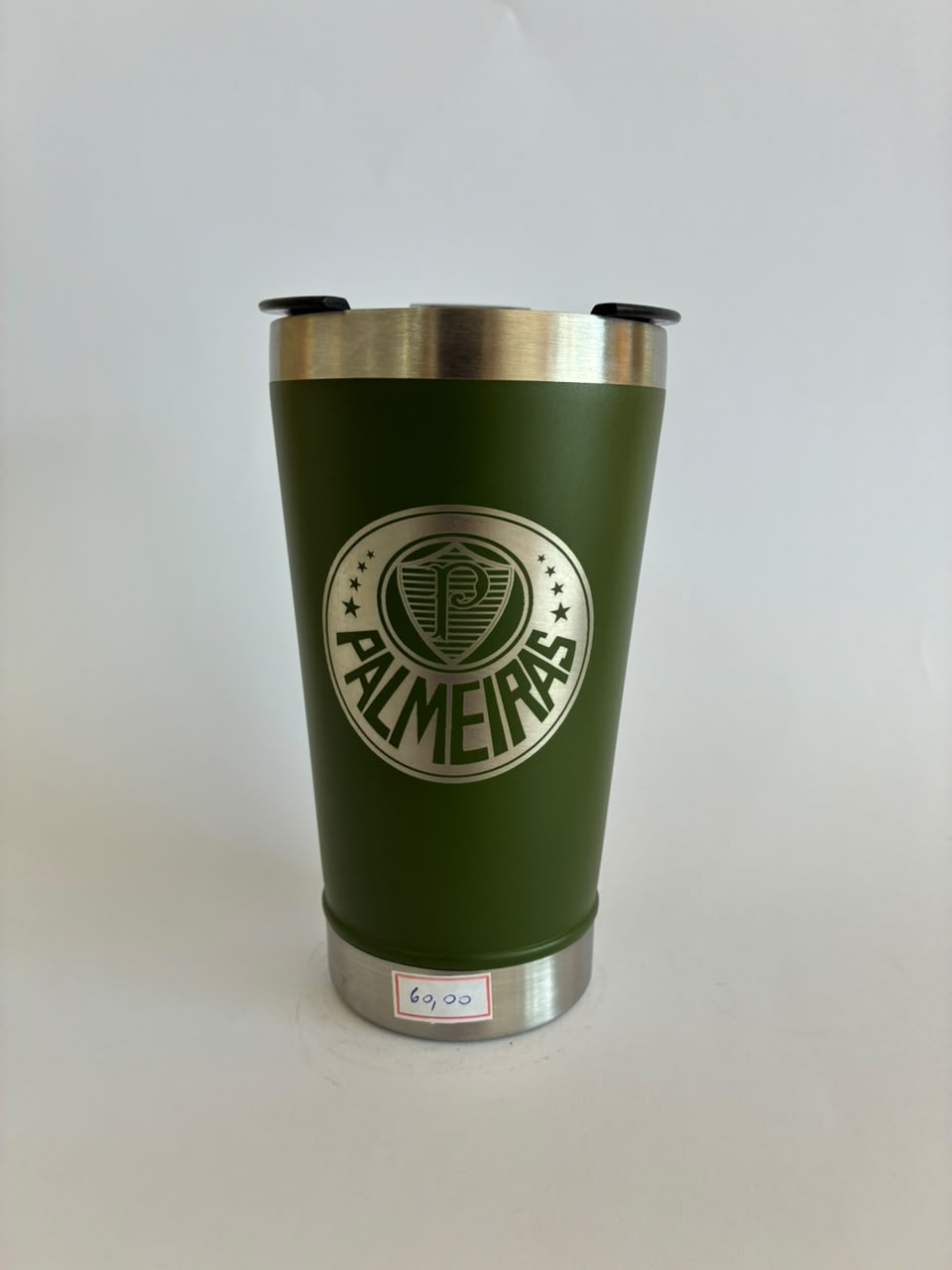 Copo Térmico Palmeiras Verde 500 ml com Tampa e Abridor