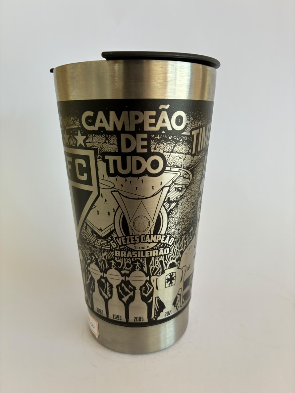Copo Térmico São Paulo FC Campeão de Tudo com Tampa e Abridor 500ml