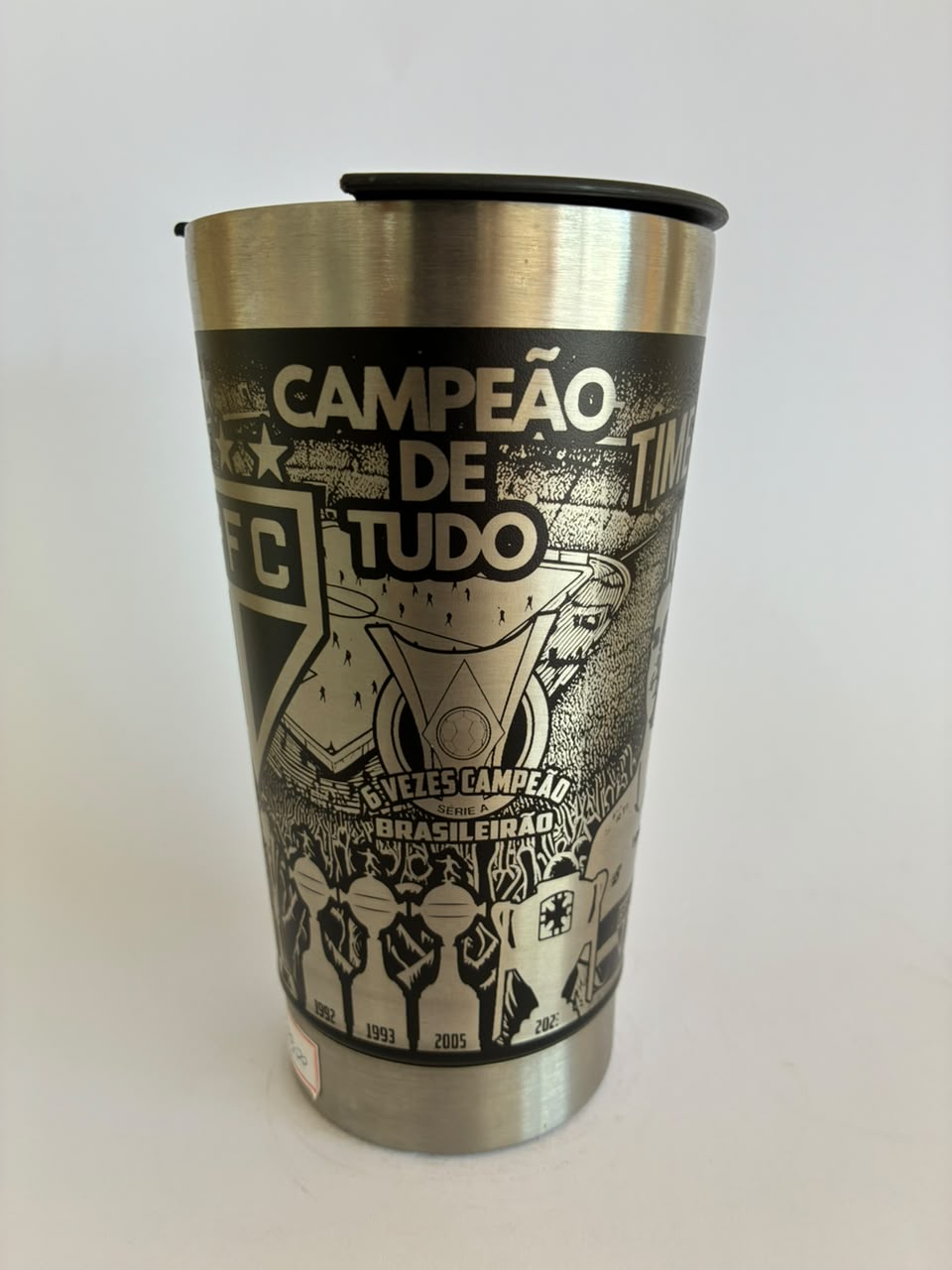 Copo Térmico São Paulo FC Campeão de Tudo com Tampa e Abridor 500ml
