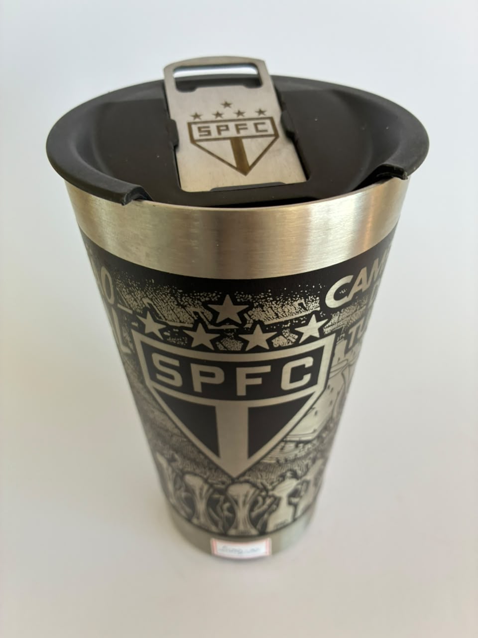 Copo Térmico São Paulo FC Campeão de Tudo com Tampa e Abridor 500ml