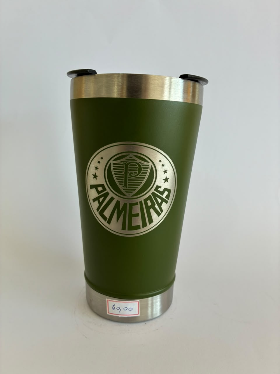 Copo Térmico Palmeiras Verde 500 ml com Tampa e Abridor