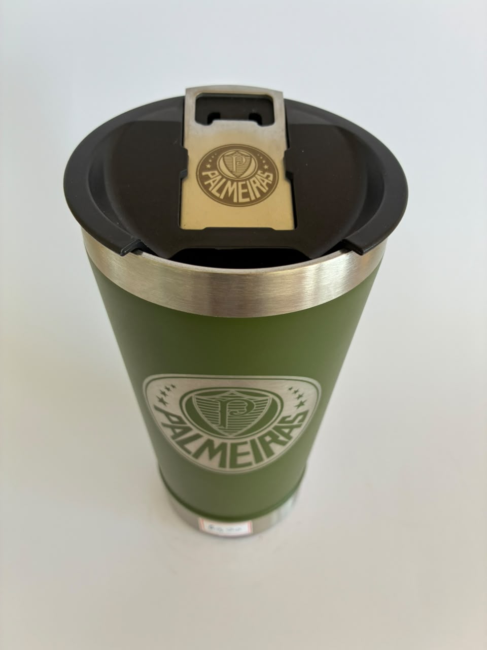 Copo Térmico Palmeiras Verde 500 ml com Tampa e Abridor